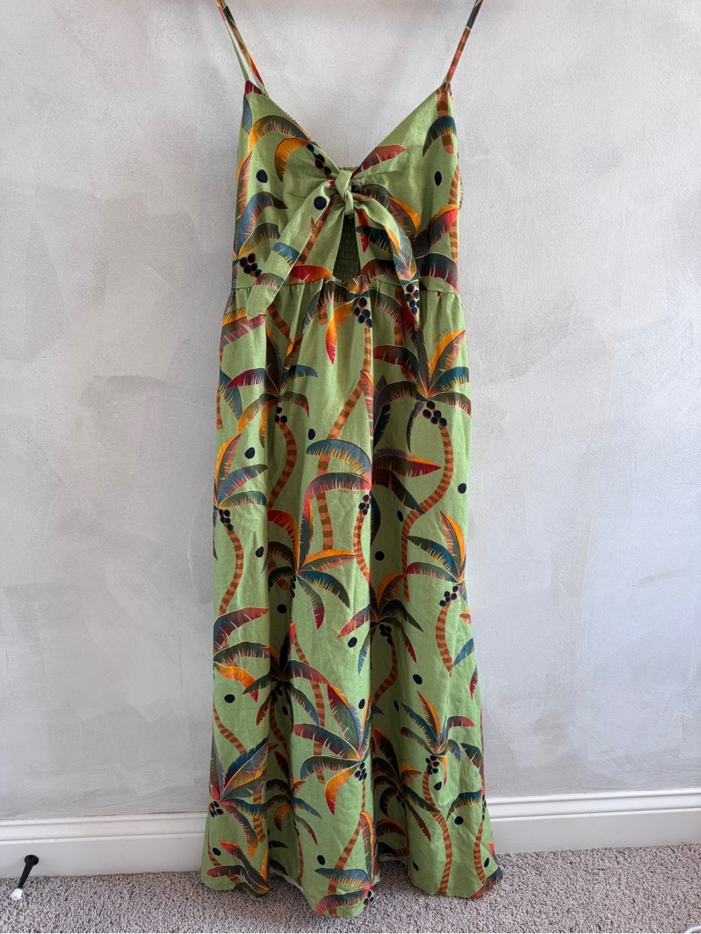 FARM Rio x Anthropologie - Tie-front Linen Maxi Dress with Palm Tree Print